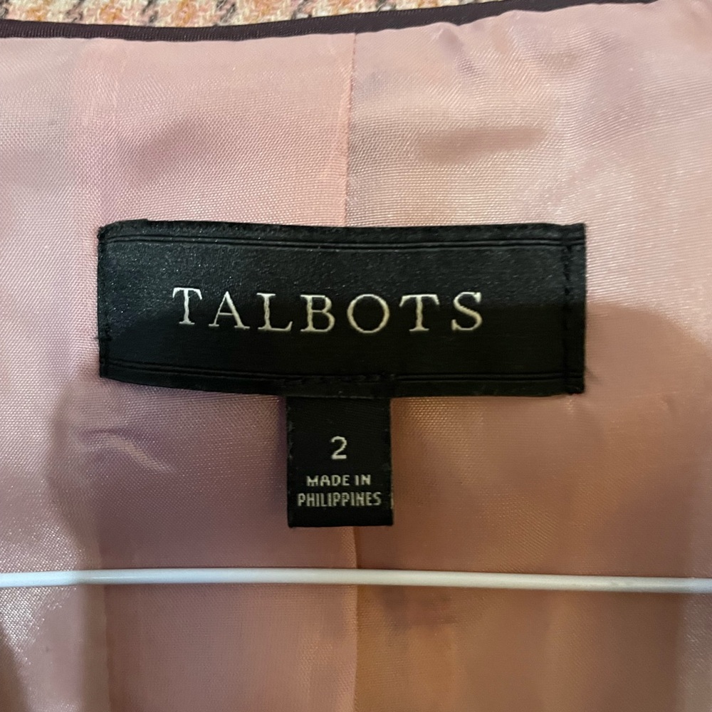 Talbots wool blazer size 2, pink, burgundy and blue plaid - Picture 2 of 2